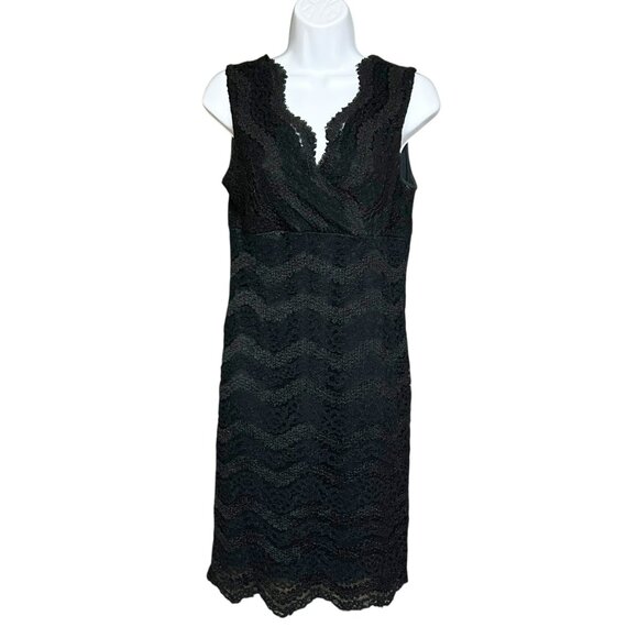 Accomplice Black Lace Surplice Top Sheath Dress Size M Elegant LBJ Event - Picture 1 of 9